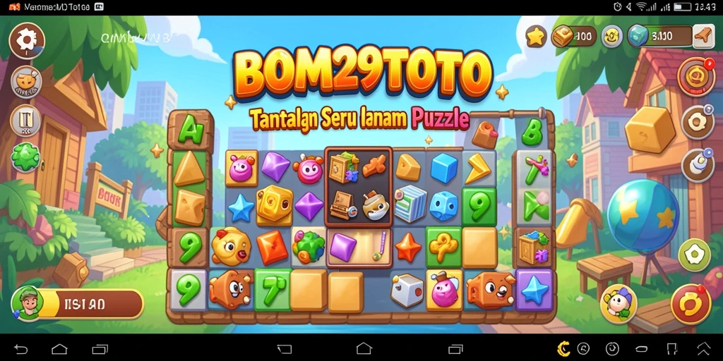 Tangkapan layar utama BOM29TOTO menampilkan gameplay puzzle yang seru dan menantang.
