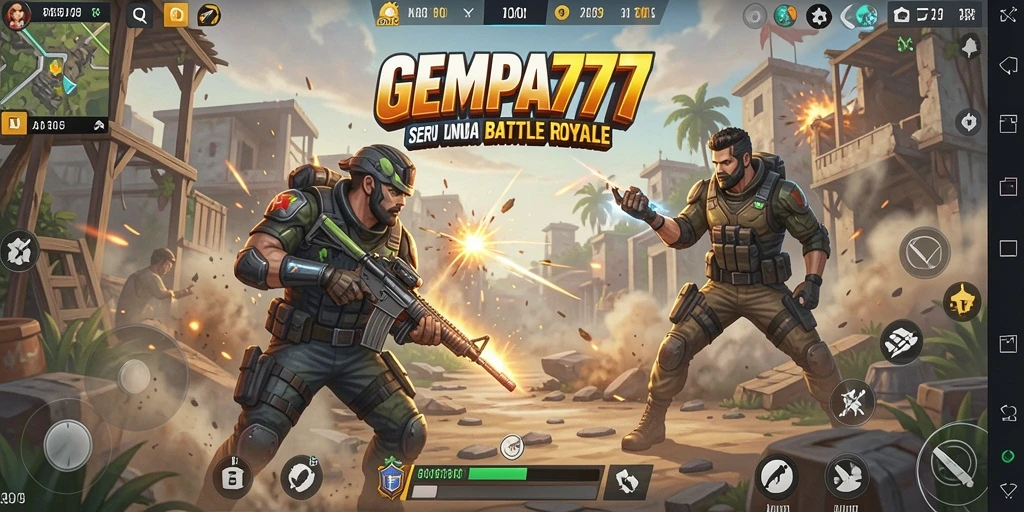 Screenshot GEMPA777 menunjukkan intensitas pertarungan Battle Royale yang epik.