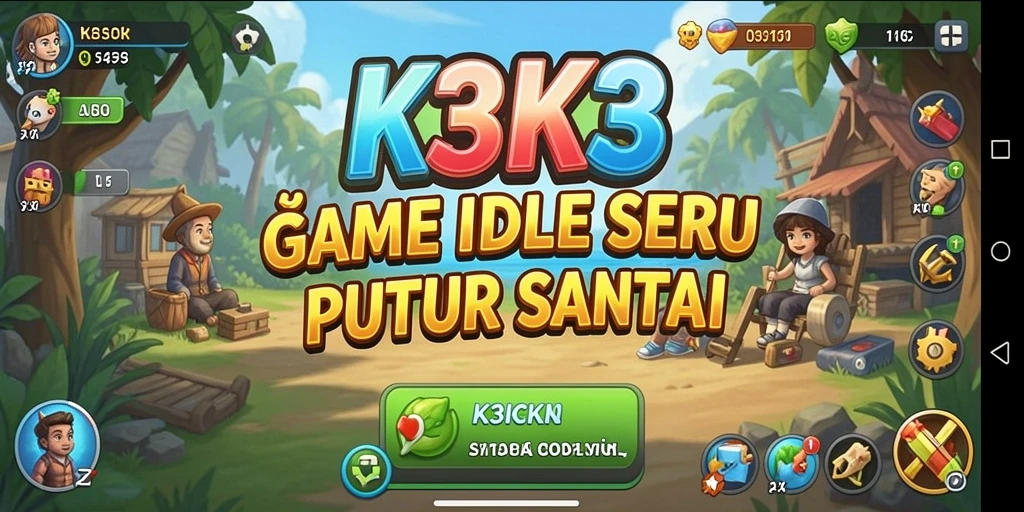 Gambar layar utama K3K3 menampilkan proses pengumpulan sumber daya yang menarik.