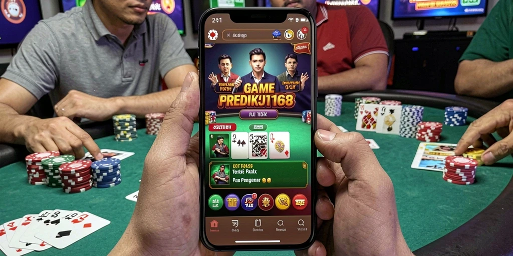 Screenshot utama gameplay PREDIKSI168 yang menunjukkan aksi intens di meja poker.