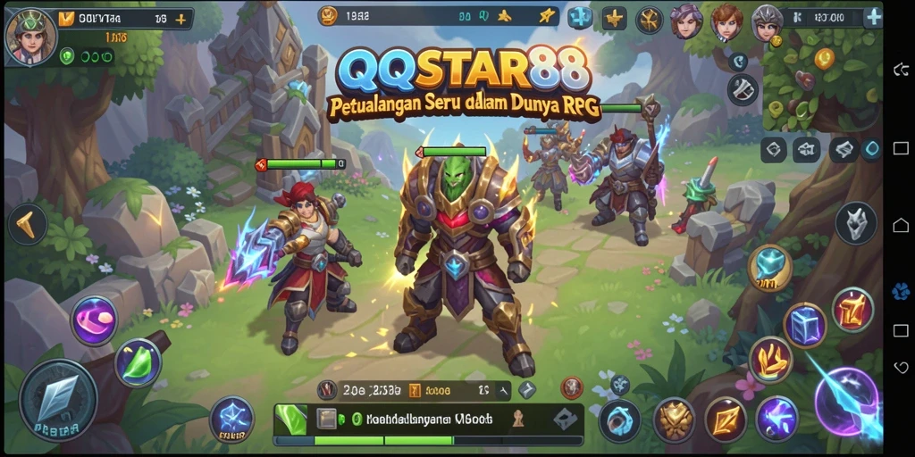 Tampilan gameplay dari QQSTAR88 yang menampilkan pertempuran seru dalam RPG.