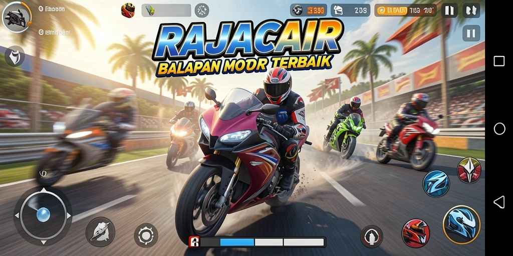 Tampilan gameplay seru di RAJACAIR dengan aksi balapan motor.