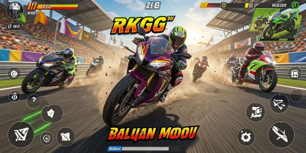 Tangkapan layar RKGG menunjukkan aksi balapan motor yang menegangkan.