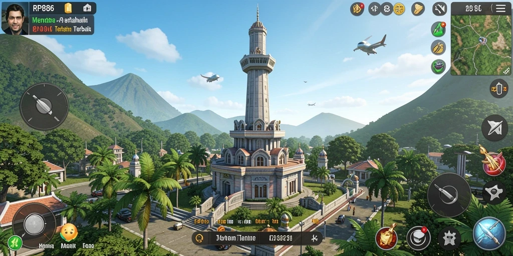 Tampilan aksi seru dari gameplay Tower Defense di RP886.