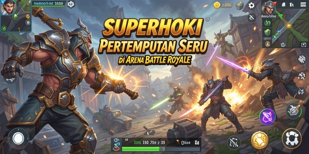 Tangkapan layar menampilkan pertempuran mendebarkan dalam SUPERHOKI di arena Battle Royale.
